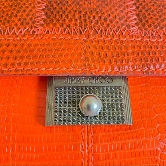 Jimmy Choo neon orange lizard quilted structured bag - Picture 11 of 15